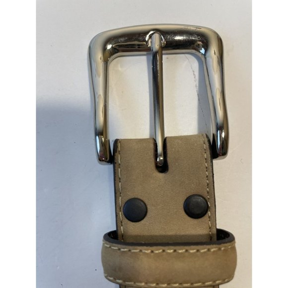 Tan Suede Leather Belt Size 40 Silver-tone Hardware Western Styling Unisex 1.25” - Picture 4 of 6